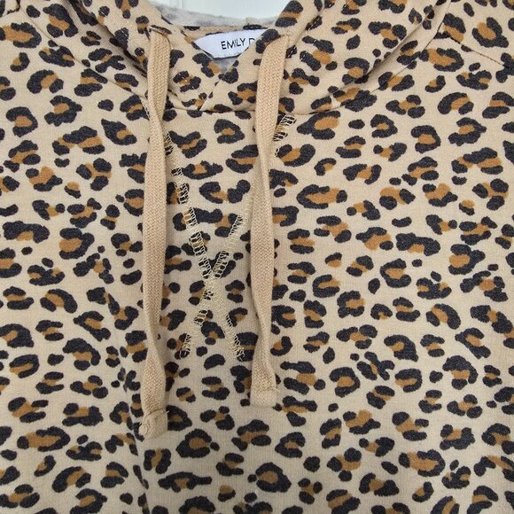 Emily Daniels Animal Leopard Print Pullover Hoodie Lightweight Tan Size XL - Picture 3 of 6